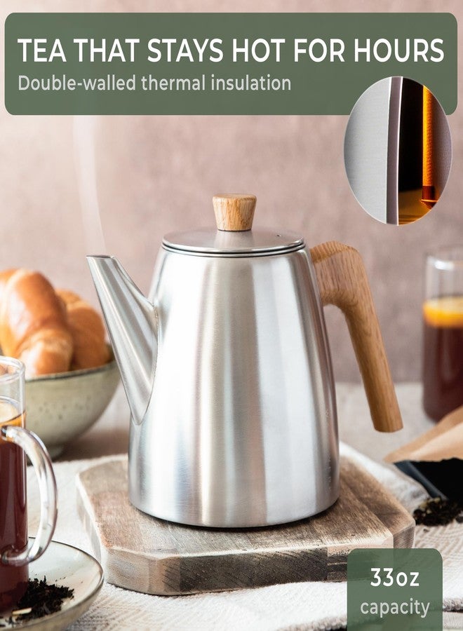 WALDWERK Tea Pot with Infuser - Double Wall Stainless Steel Teapot - Tea Pot with Infuser for Loose Tea - Made from 304 Stainless Steel and Oak Wood - Isolated Teapot with Strainer - 100% Drip Free - Image 3